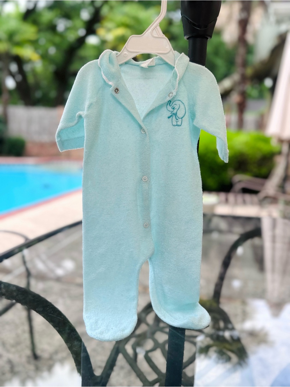 Vintage Mint Blue Terry Cloth Footed One-Piece for Babies, 6-9M
